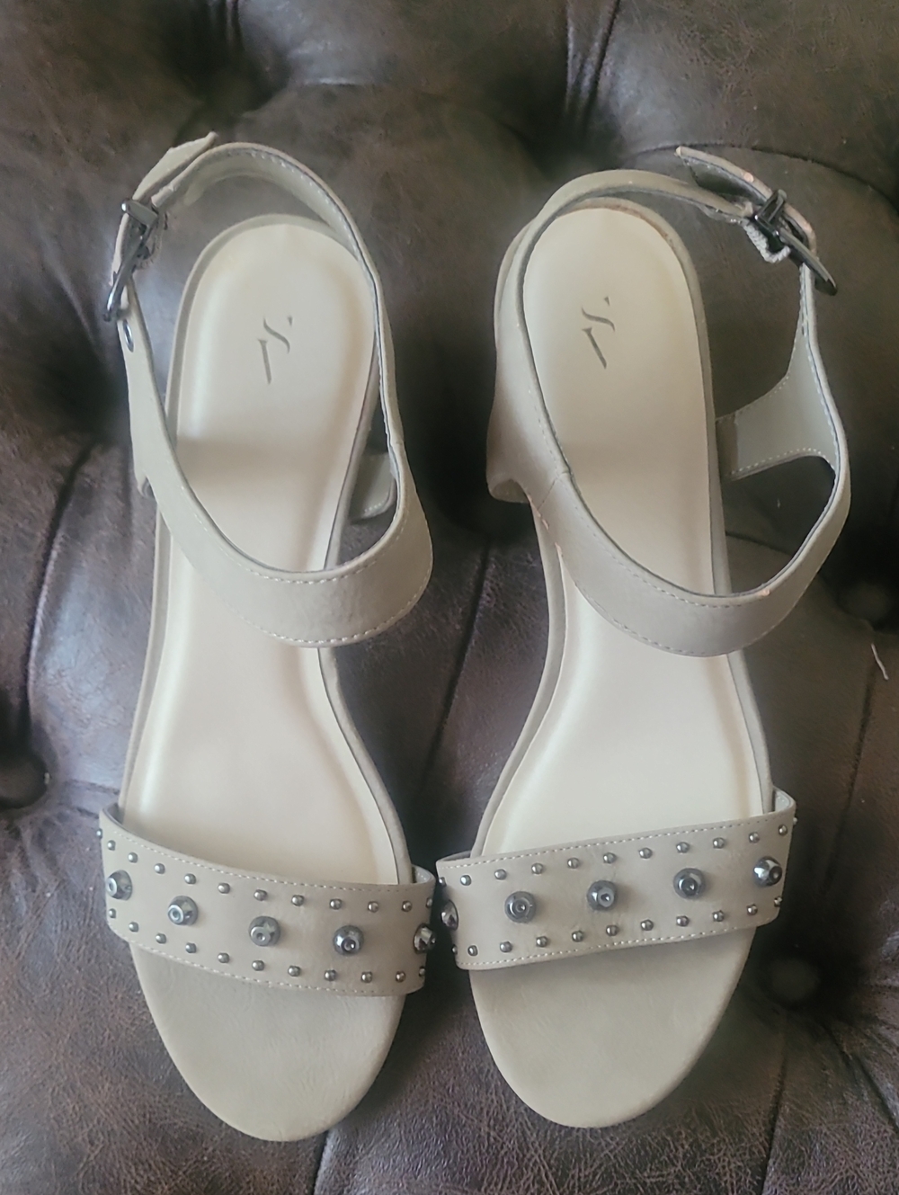Simply Vera Vera Wang Women's Taupe Studded Ankle-Strap Sandals Size 9